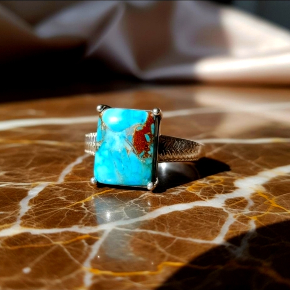 Chestnut Brine Turquoise Matrix Solitaire Sterling Silver Ring